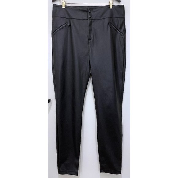 Alp N Rock Black Faux Leather Black Geneva Pant Slim Button Vegan XL Extra Large - Picture 1 of 8